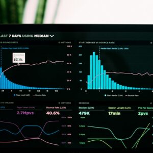 Analytics dashboard with charts on a laptop screen